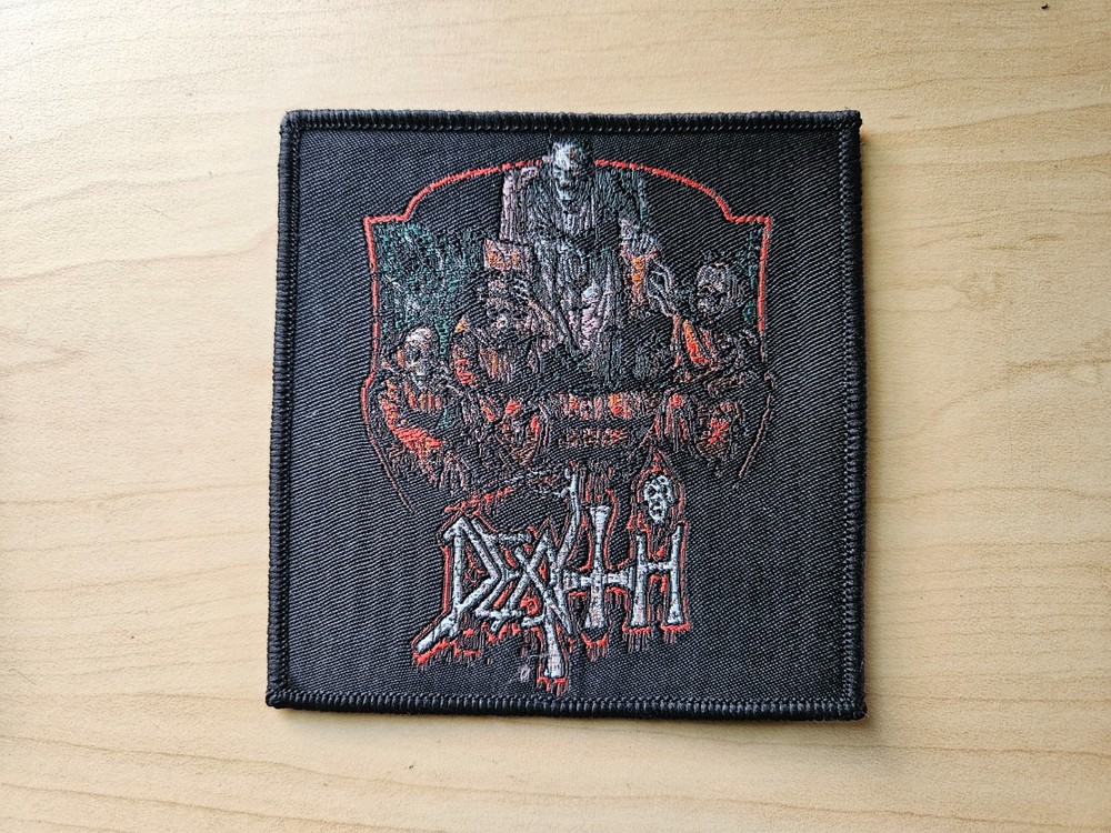 DEATH, SEW ON BLACK BORDER WOVEN PATCH