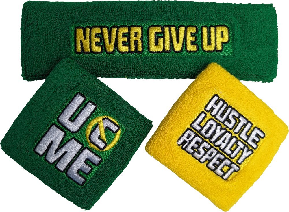 John Cena Earn The Day Green Yellow Headband Wristbands Set