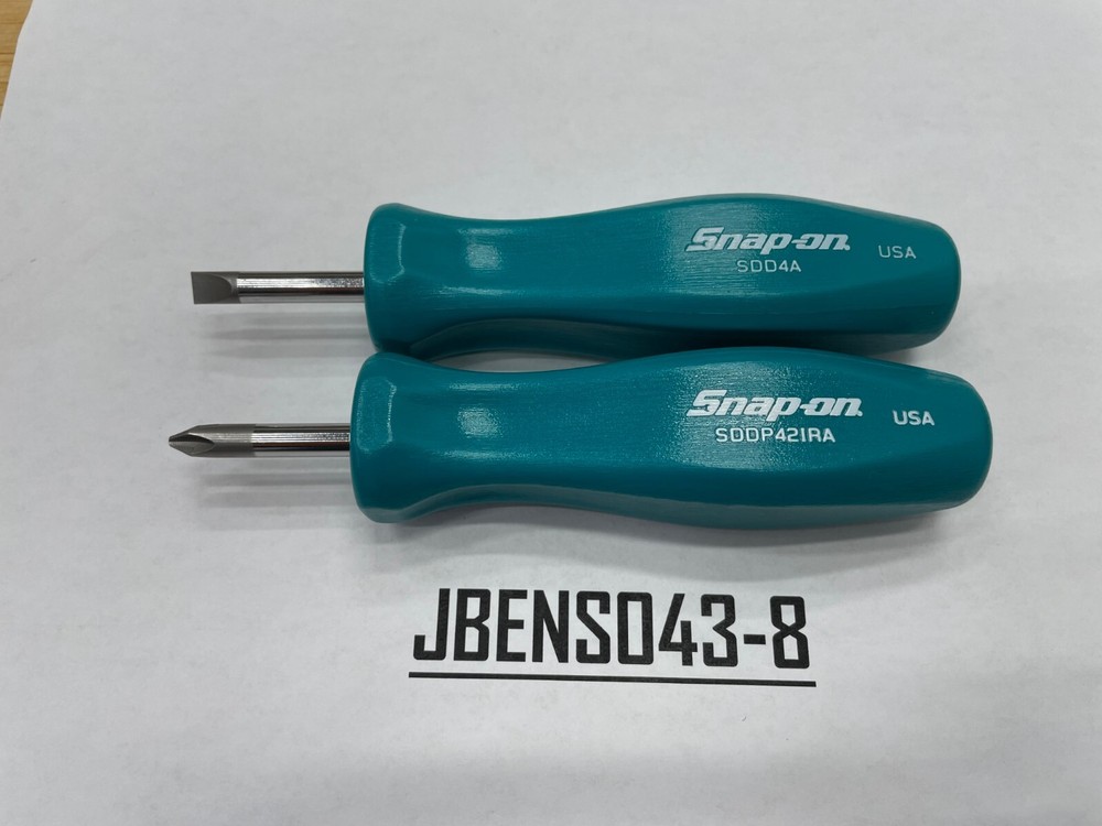 Snap-on Tools USA RARE TEAL 2pc Hard Standard Handle Stubby Screwdriver Set