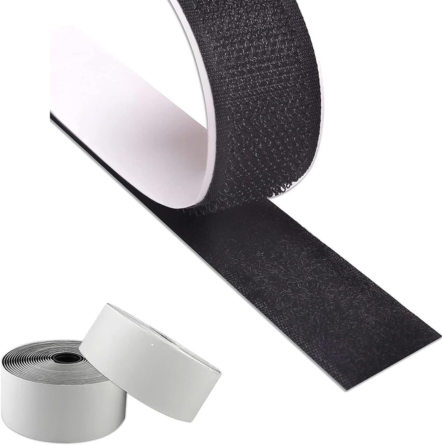 Hook & Loop Strips with Adhesive Heavy Duty Straps Tape with Sticky Back 4PC Blk