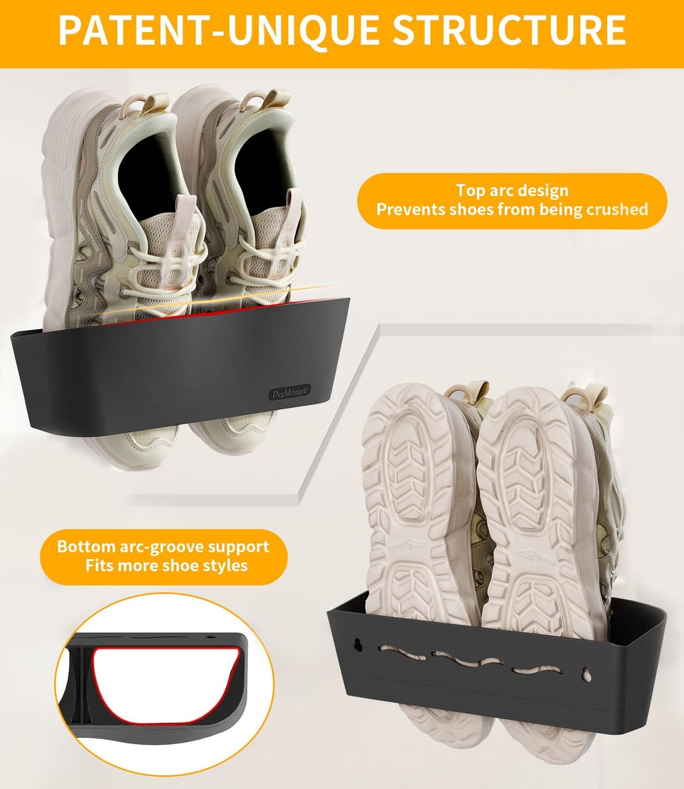 6-Pack Wall Mounted Shoe Rack with Sticky Strips, Space Saving Hanging Shoe R...