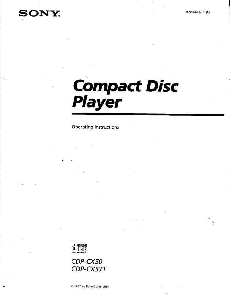 Sony CDP-CX50 CDP-CX571 CD Player Owners Manual