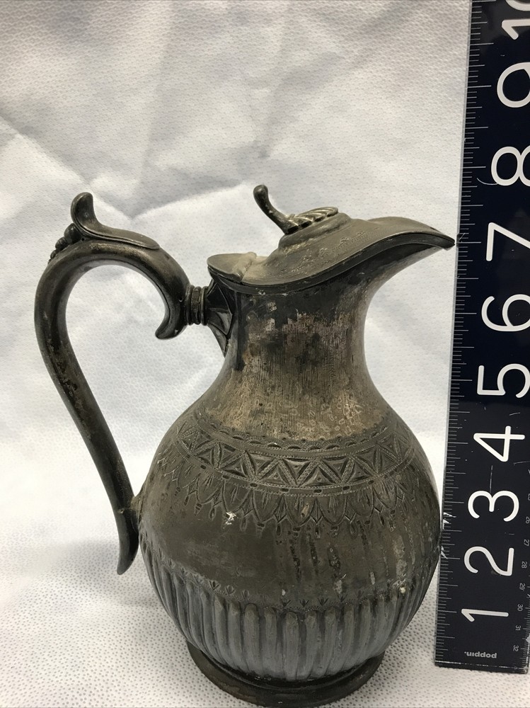 Vintage Silver Plated Hinged Lid Pitcher 7.5” Tall