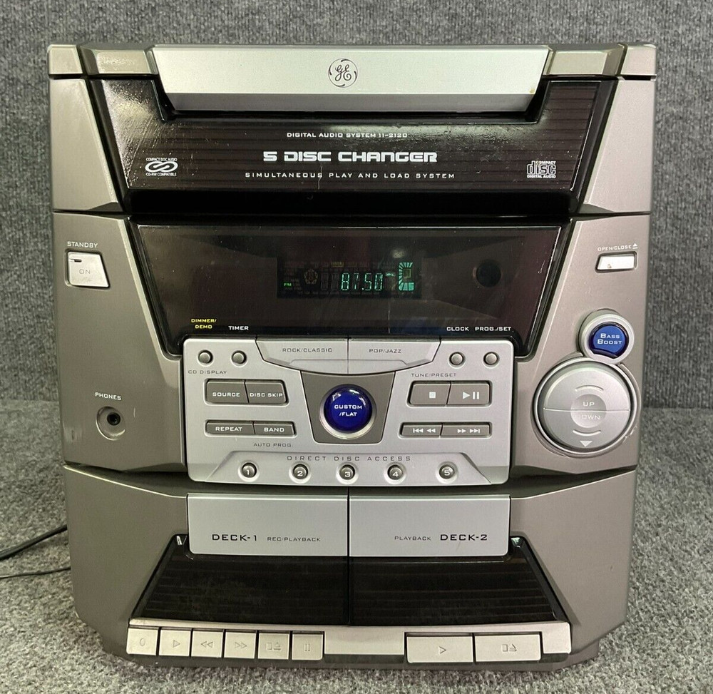 GE 5-Disc Changer 🎶 Dual Cassette Deck Digital Audio System Compact 11-2120