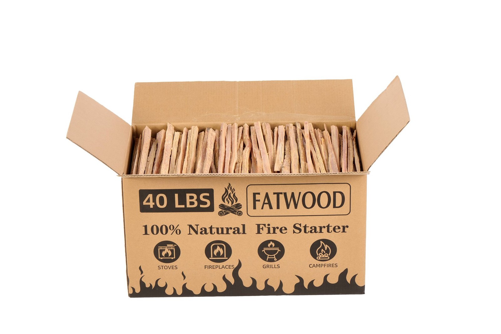 40 LB Natural Fatwood Fire Starter Kindling Sticks - Wood Stove Fireplace