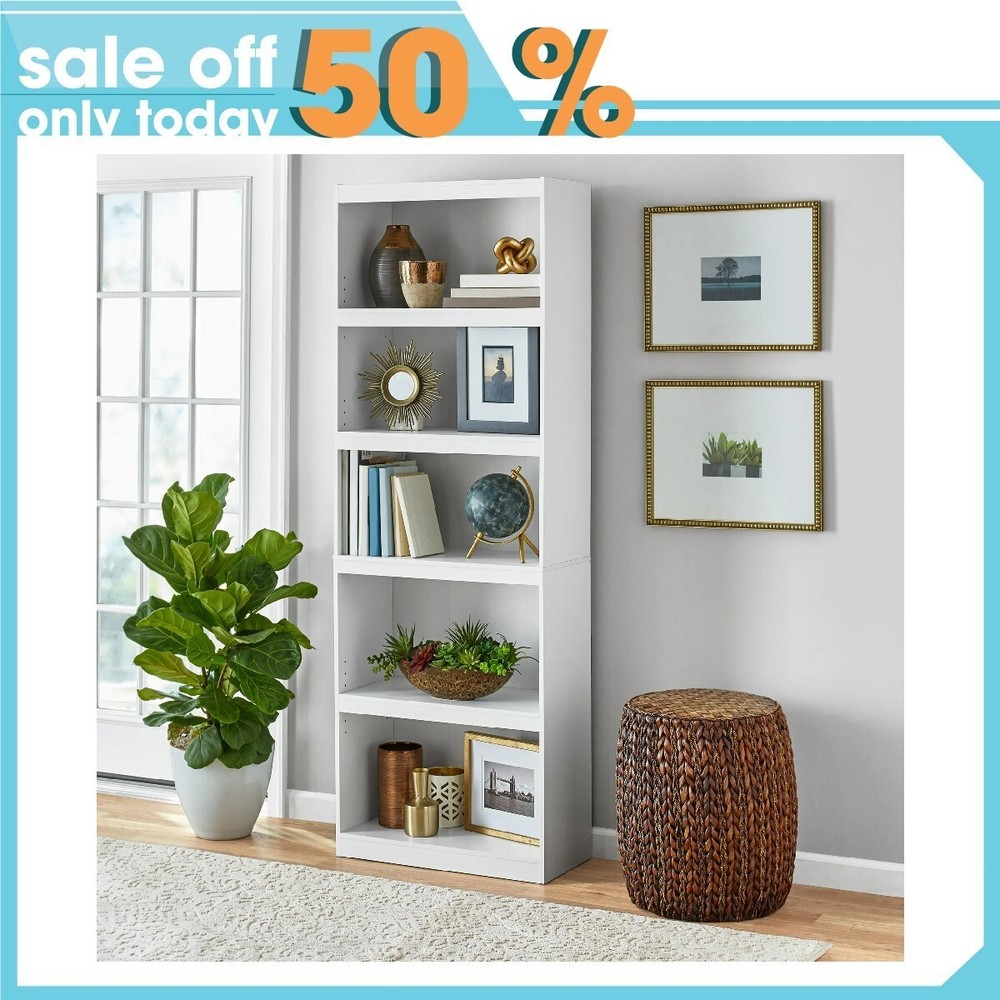 Mainstays Framed 5-Shelf Bookcase, White