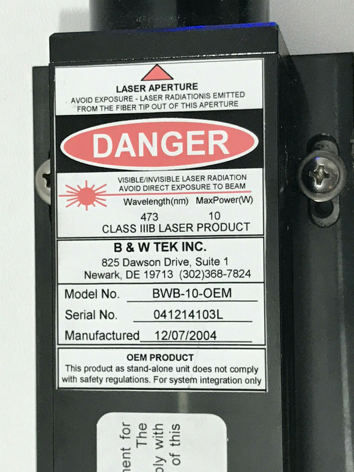 B&W Tek 473nm DPSS laser - BWTEK B&WTEK BW TEK - Diode pumped solid state RAMAN