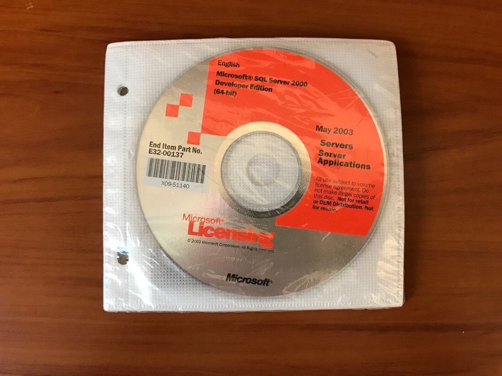 Microsoft SQL Server™ 2000 Developer Edition 64-bit E32-00137 X09-51140