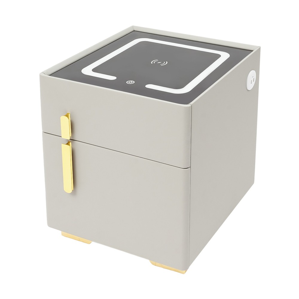 Phone Charging Bedside Cabinet, Grey, Bedside Table with Safe+Combination Lock
