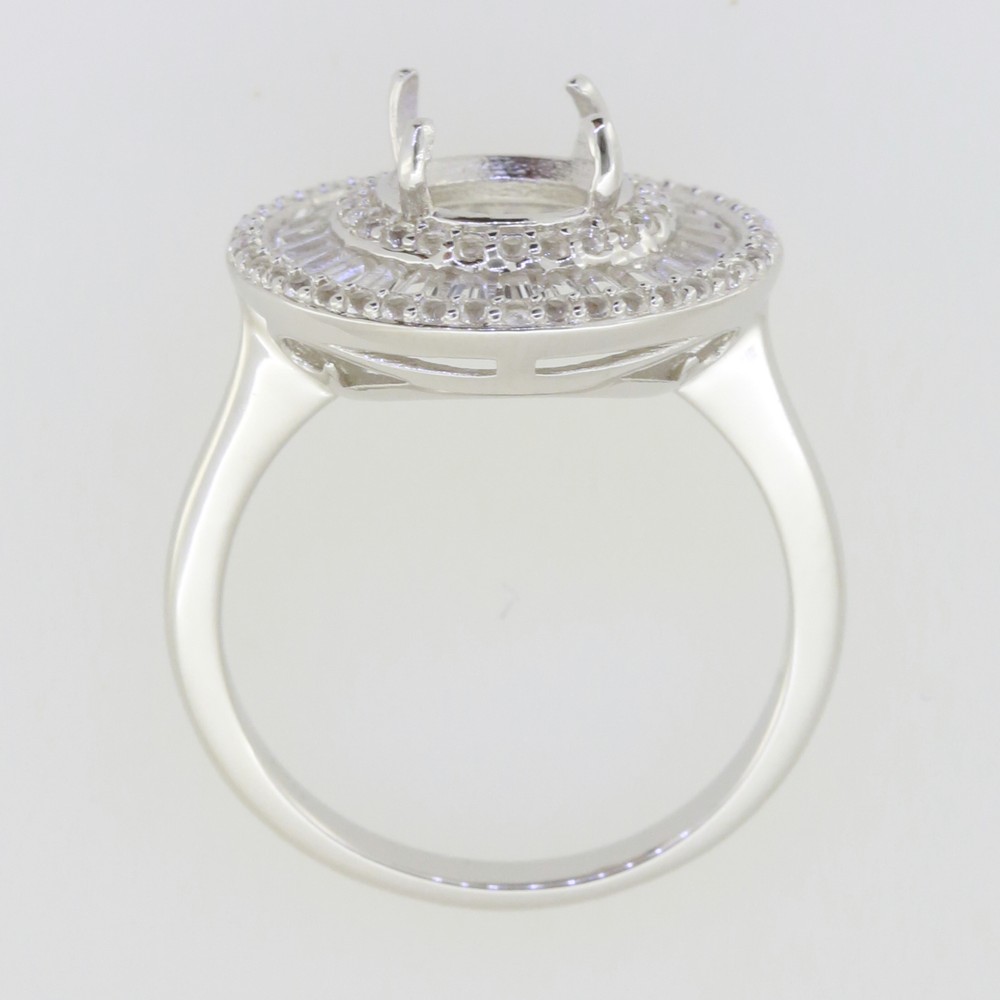 Sterling Silver Semi Mount Ring Setting Round RD 8x8mm Baguette Triple