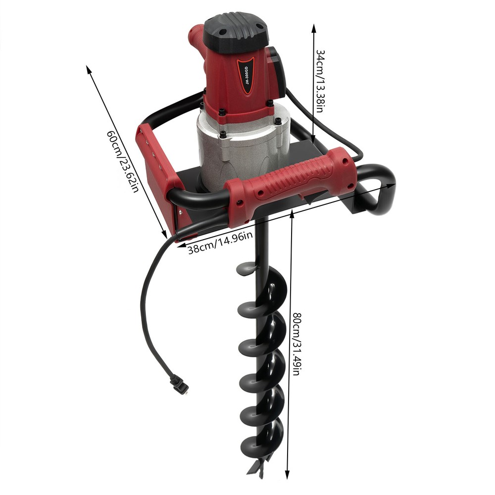 1.6HP Electric Post Hole Digger with 2 Drill Bits and Adjustable Speed