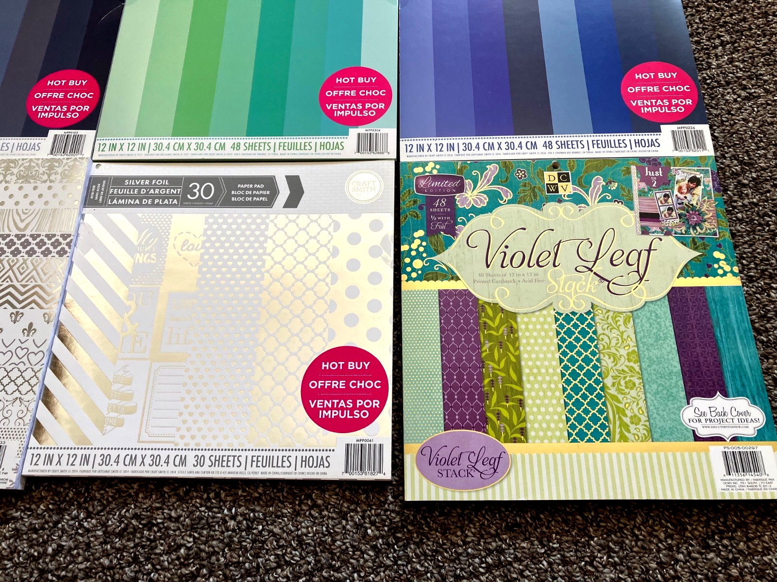 Huge Lot 6 Scrapbook Paper Book Pads 12x12 Wt 11 Pounds Crafts Cards Solid Foil