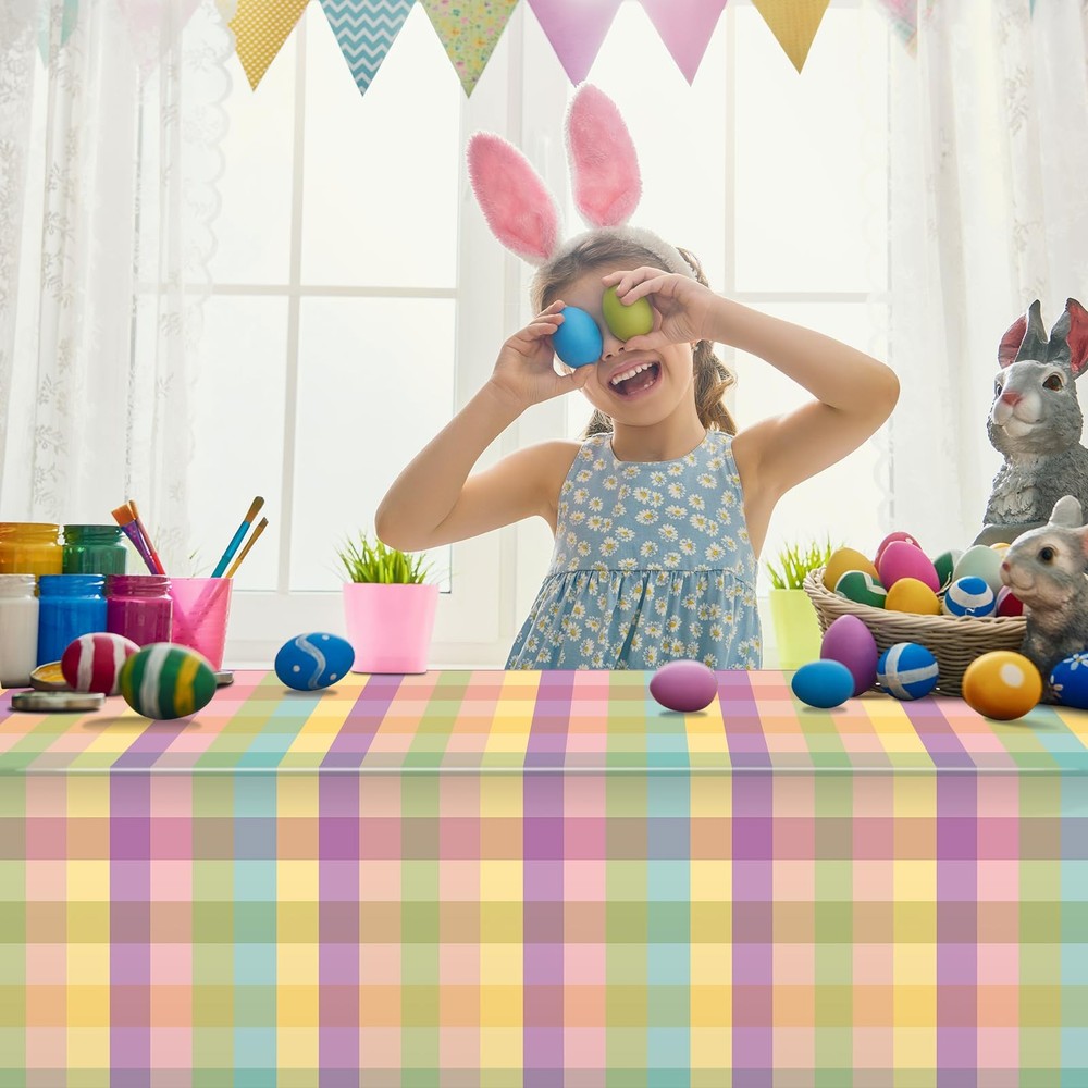 12Pcs Spring Easter Buffalo Plaid Checkered Tablecloth Decorations,Plastic Pu...