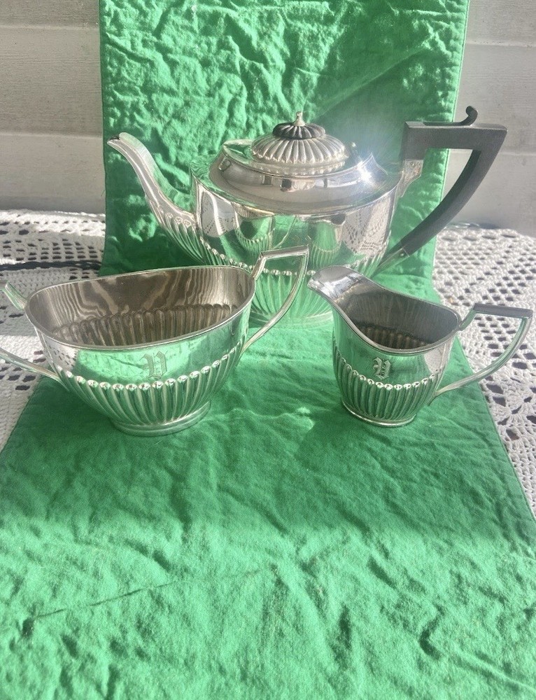 Gladwin Sheffield Brimet Tea Set Monogrammed With Letter D