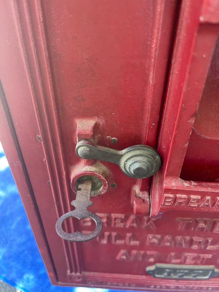 Antique Fire Alarm Metal Box With Key