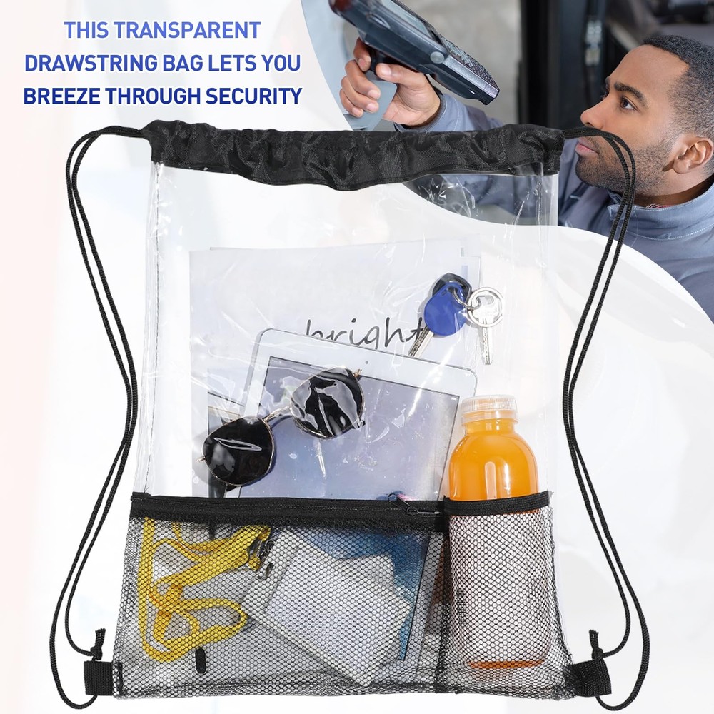 Riakrum 20 Pack Clear Drawstring Bags Bulk Stadium One Size, Transparent