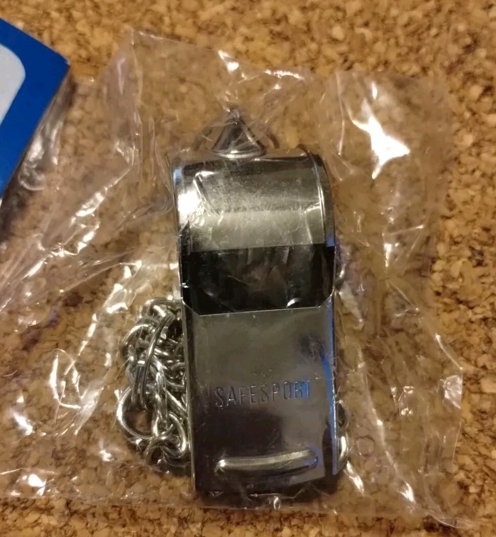 NOS Vintage Safesport G.I. Style Solid Brass Whistle Cork Ball And Chain