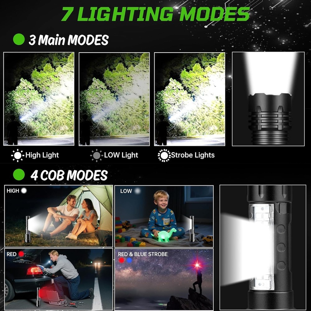 950000000 Lumen Super Bright LED Tactical Flashlight Rechargeable LED Work Light