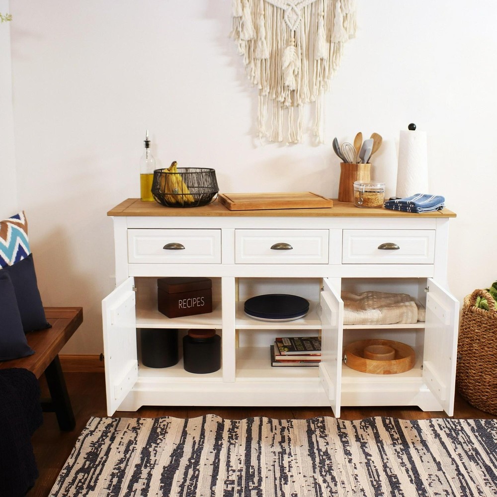 Solid Pine Sideboard With 3 Drawers And 3 Doors - 32 In