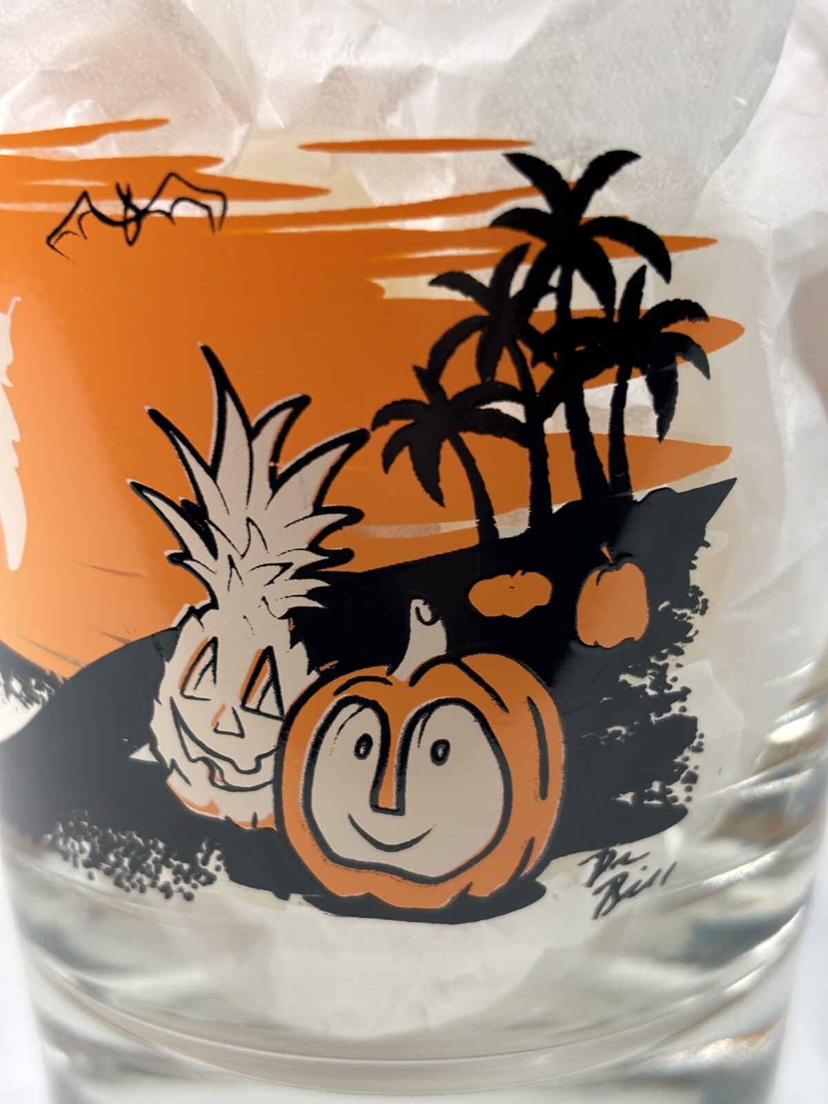 Halloween Mai Tai Glass Art by Dr Bill Tiki Bob Ghost Fez Monkey Pumpkin Ohio