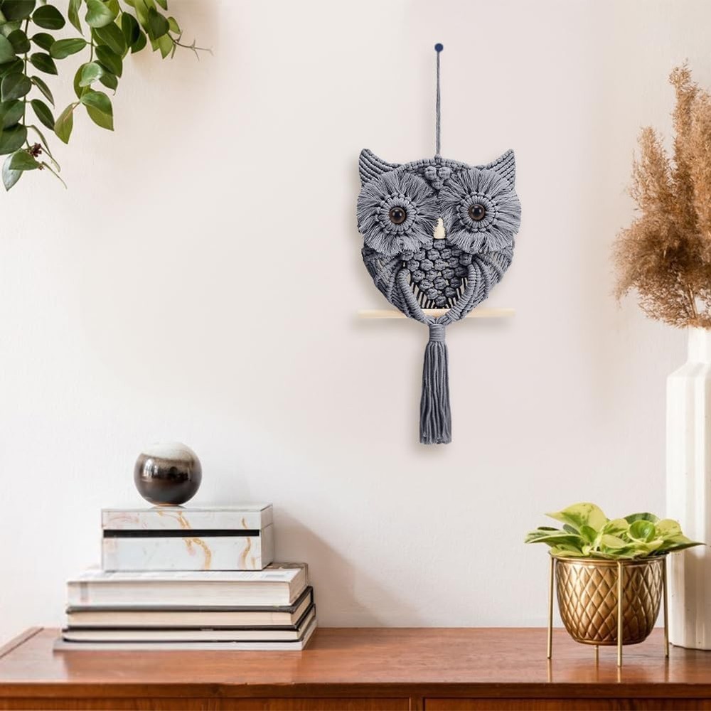 FREEBLOSS DIY Macrame Owl Kit Tapestry 21 cm x 21 x 5 cm, Grey