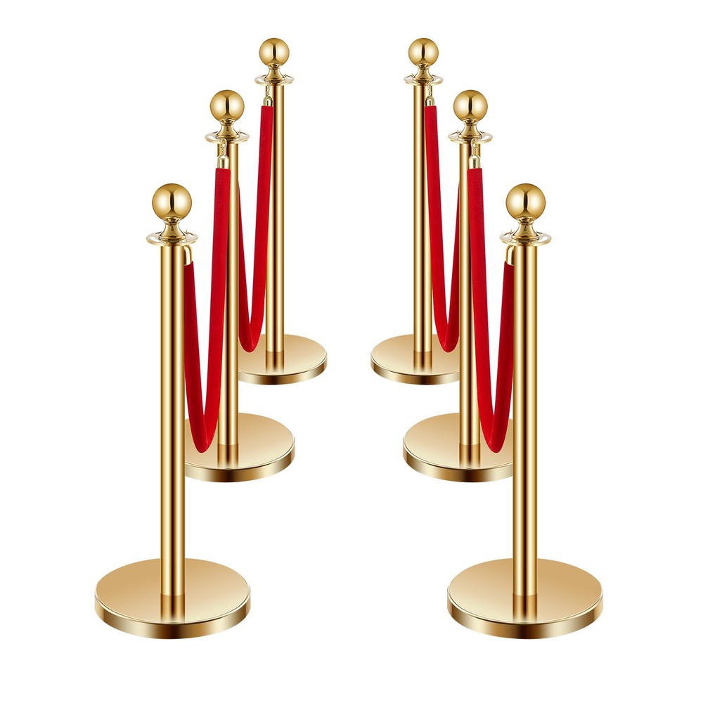 VEVOR 6 Pcs Gold Stanchion Post Queue Barrier Crowd Control Sand Injection Base