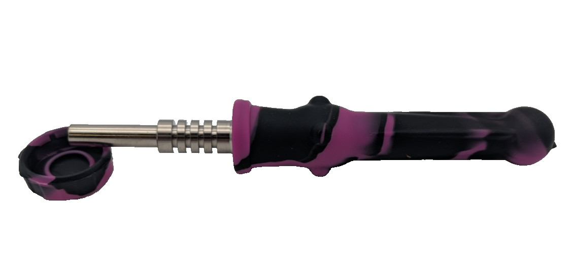 Silicone Honey Straw Nector Collector 14mm Titanium Tip w/Dish Cap BK/PP