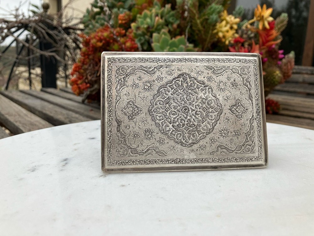 Antique Museum solid silver 84 Cigarette case box handmade needle Engraving