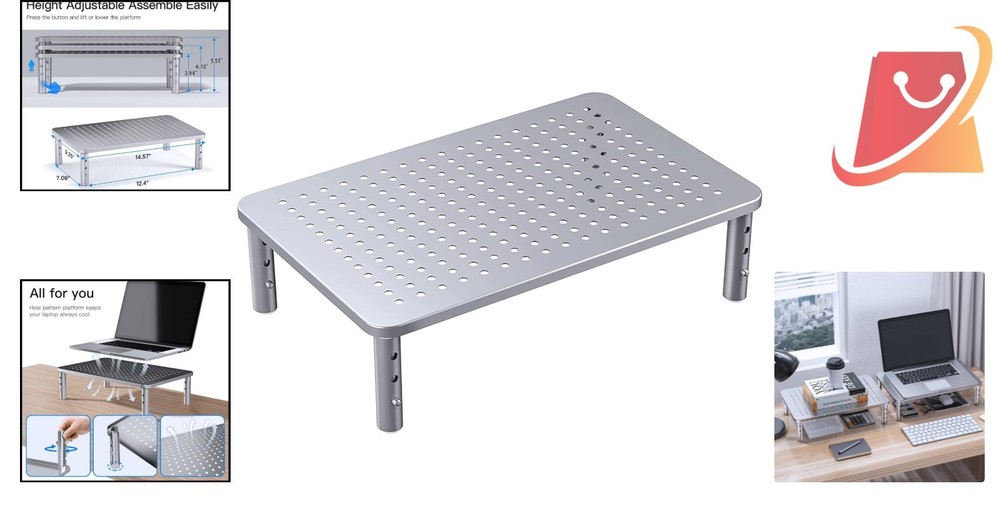 Monitor Riser Metal Adjustable Stand for Laptop PC Printer Ergonomic Silver