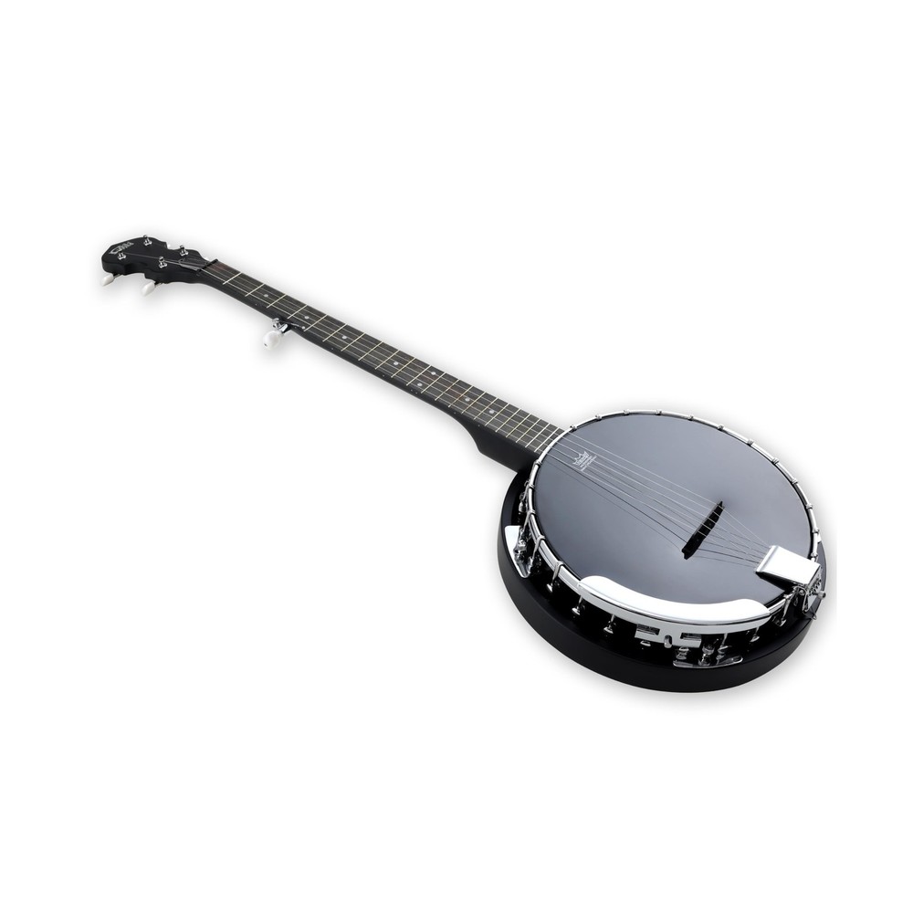 5 String Full Size Acoustic Electric Banjo Solid Back Remo Ebony Black Top Sa...