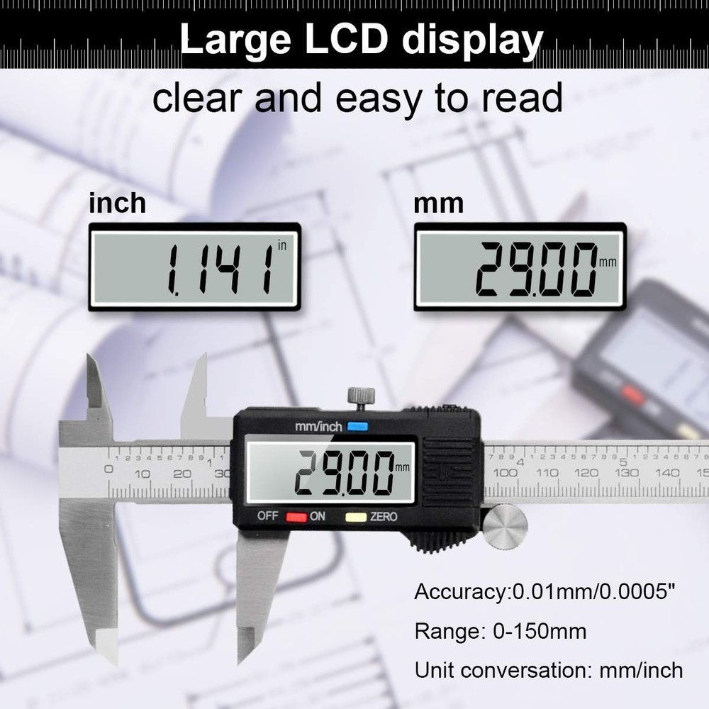 Durable Waterproof 6-Inch Caliper with Large LCD - Essential Measuring Tool