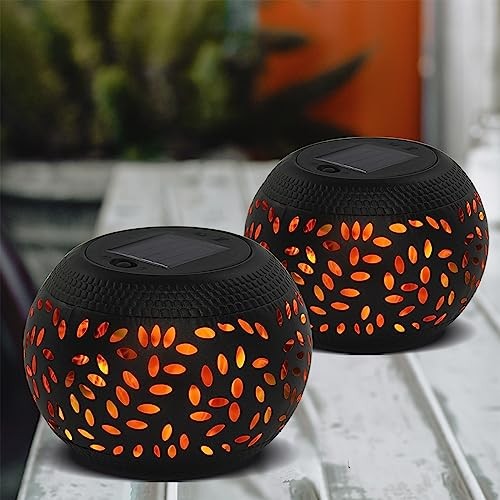 Solar Table Lanterns Outdoor Waterproof- 2 Pack Dancing Flickering Black-2PACK