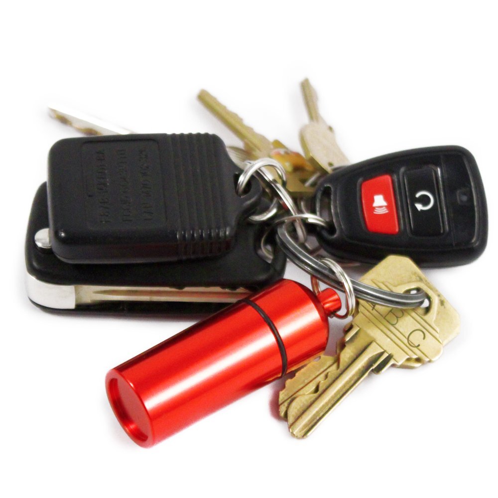 Key Chain ID Pill Holder Plastic Coated Interior O Ring Cap (Assorted Colors)