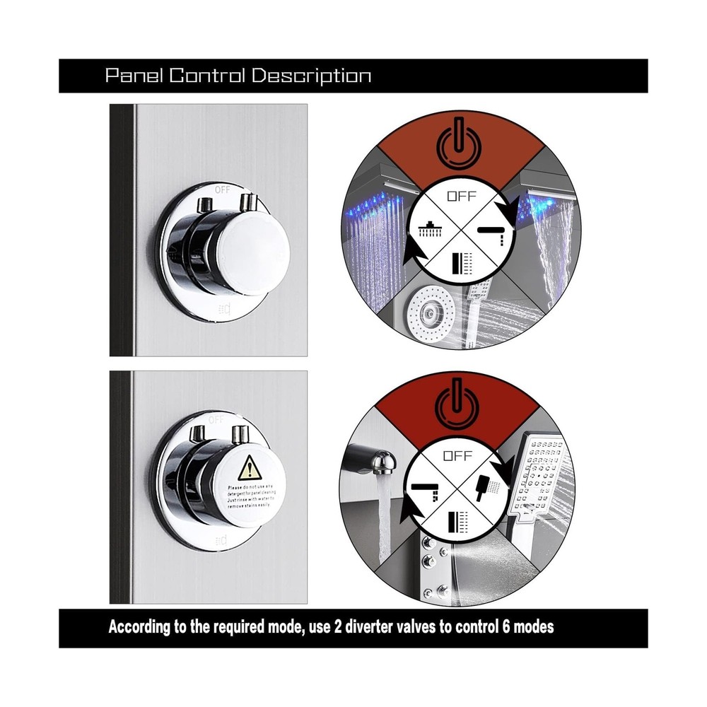 ELLO&ALLO Stainless Steel Shower Panel Tower System,LED Rainfall Waterfall Sh...