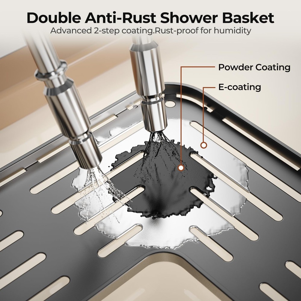 Orimade Rustproof 2 Tier Floor Standing Corner Shower Caddy Organizer with Tooth