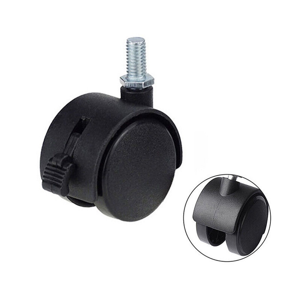 Office Chair Swivel Caster Wheels Double Plastic Rollers with Threaded Rod