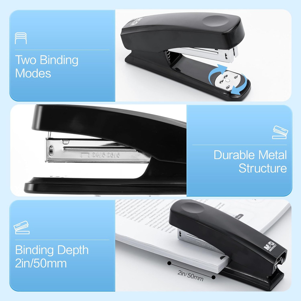 Desktop Stapler, 25 Sheet Capacity, 1000 Staples, Remover, Black