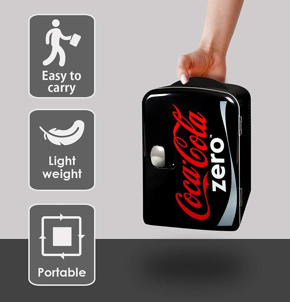 Black Red Coke Zero Coca Cola Mini Fridge Compact Personal Refrigerator Retro