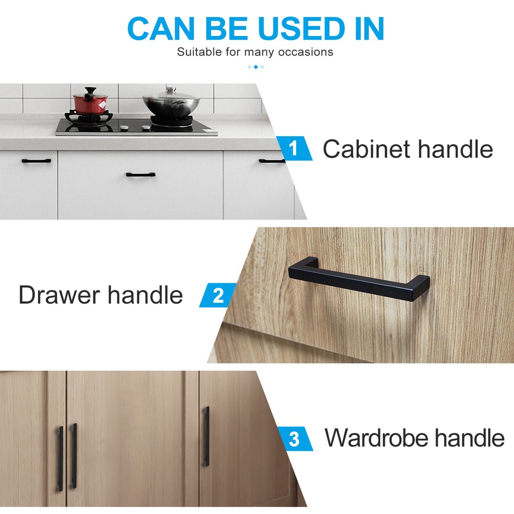 20 Pack Solid Square Bar Cabinet Handle Matte Black Cupboard Pulls for Kitchen