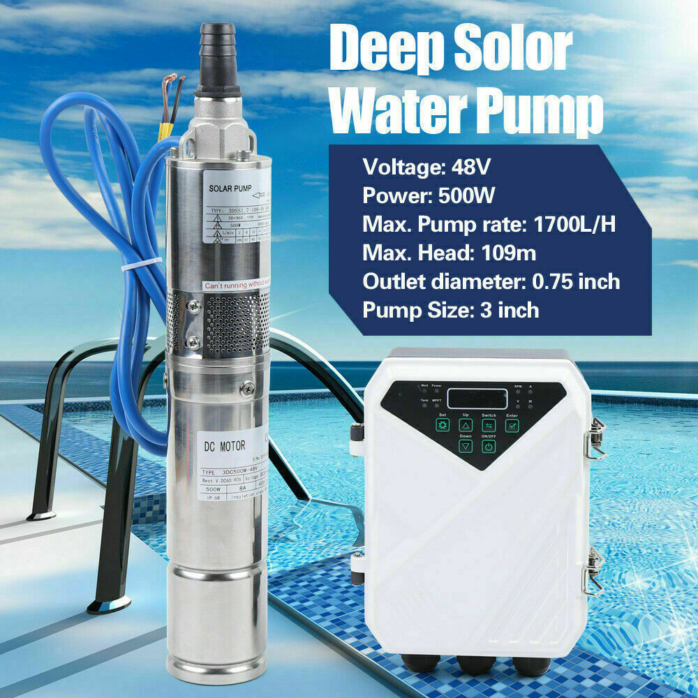 3" DC Solar Water Pump 48V 500W Submersible Deep Bore Well Pump +MPPT Controller