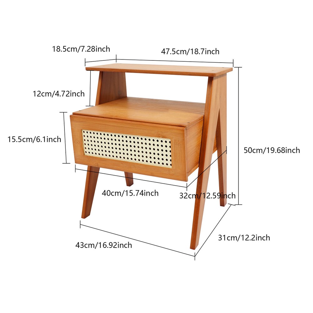Bamboo Bedside Table, Trapezoidal Sofa Side Table, Bedside Table with Drawer