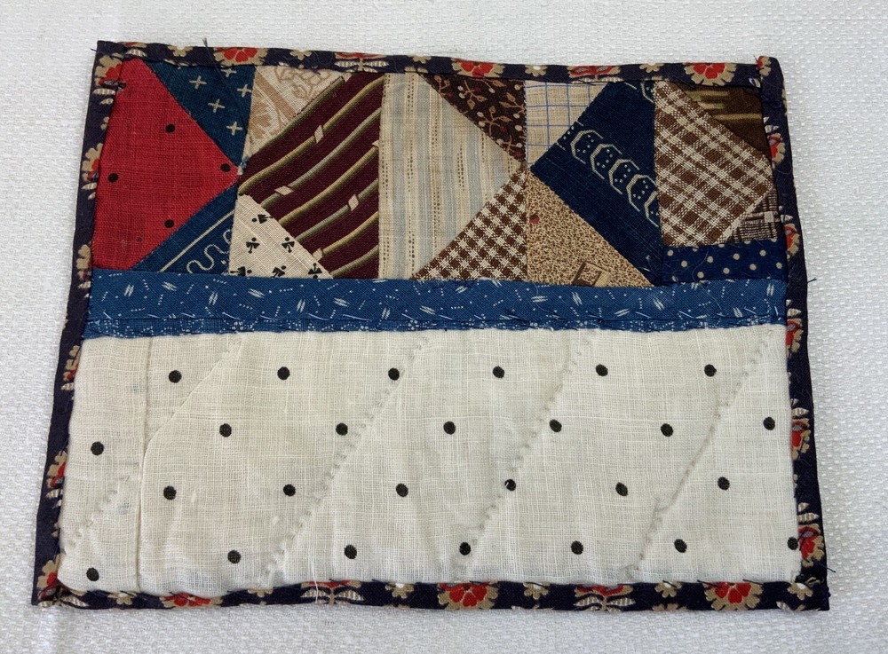 Antique Vintage Patchwork Quilt Table Topper, Early Calico Prints, Triangles