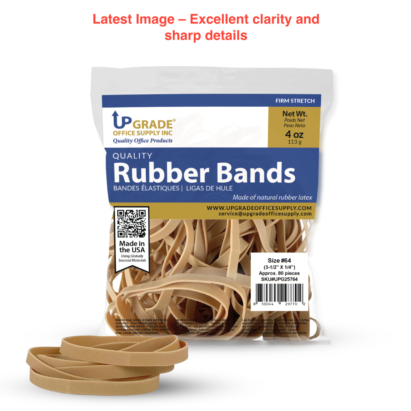 Upgrade Office Supply UPG25764 Rubber Bands Size 64 3-1/2 x 1/4 80 Ct 1/4 lb USA