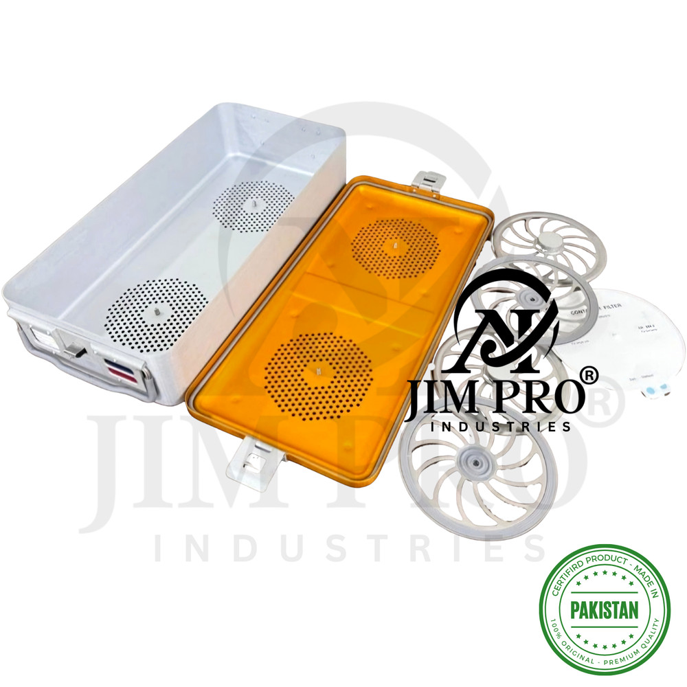 Aluminium Sterilization Container, Bottom & Lid Perforated with 4 filter holders