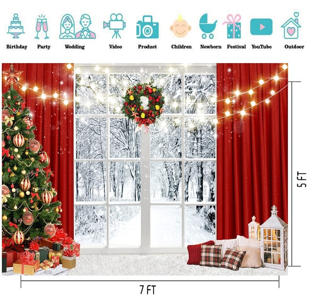 CYLYH 7x5ft Christmas Backdrop Window 7x5ft, Multicolor