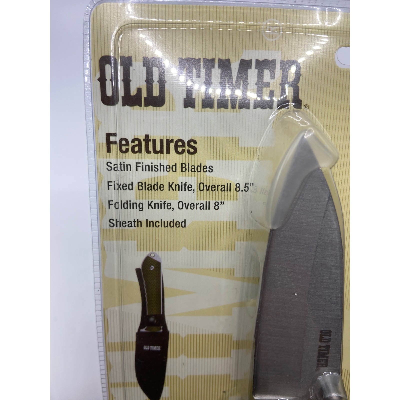 Old Timer Fixed Blade and Folding Knife Set with Sheath Satin Finished Blades