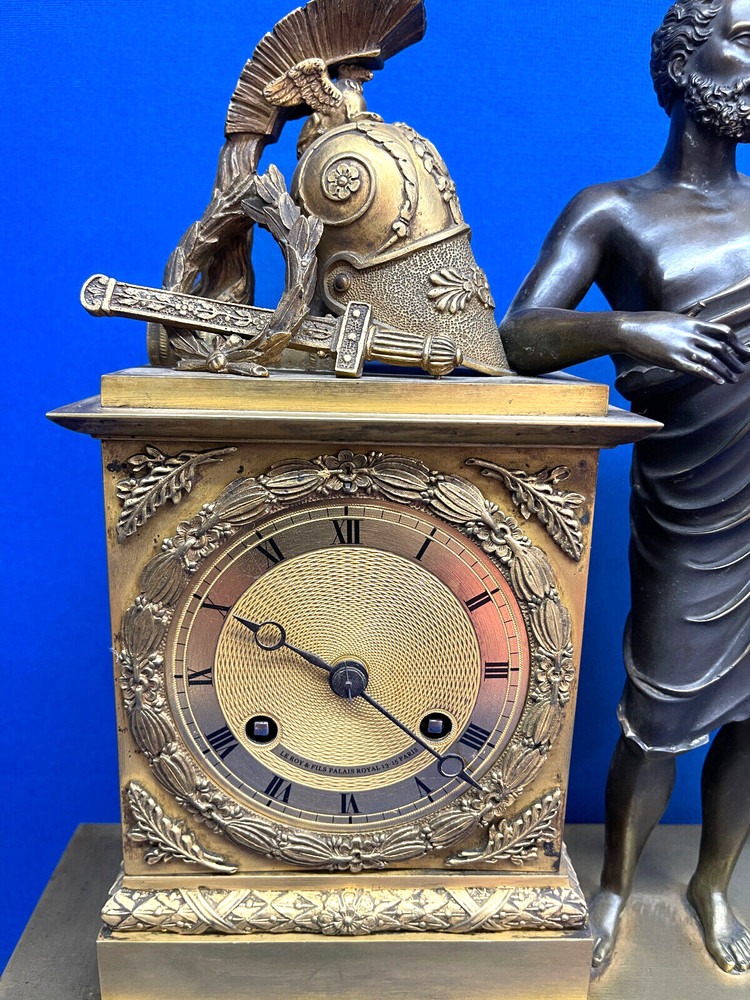 Antique 1840 French Bronze & Ormolu Figural Silk Thread Mantel Clock *