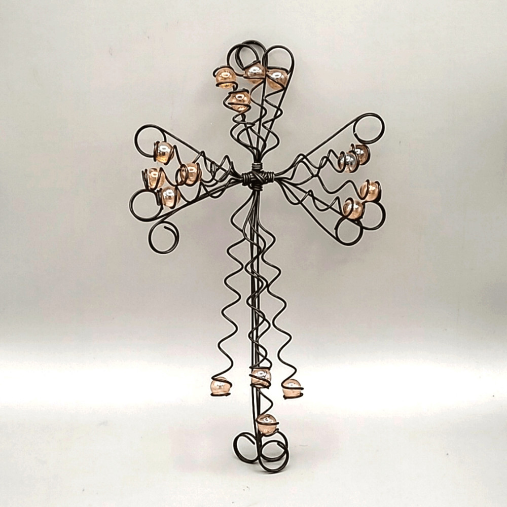Wire Wrapped Beaded Cross Wall Art
