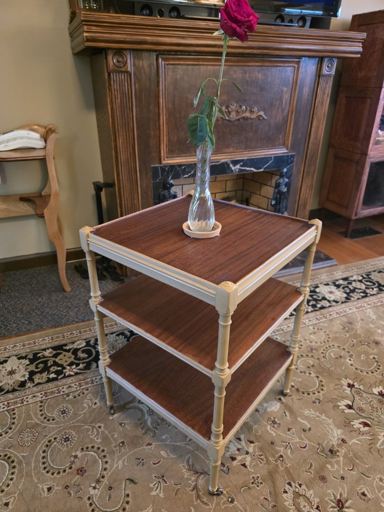 Vintage Rengency Style 3 Tiered Table with Casters Solid Wood