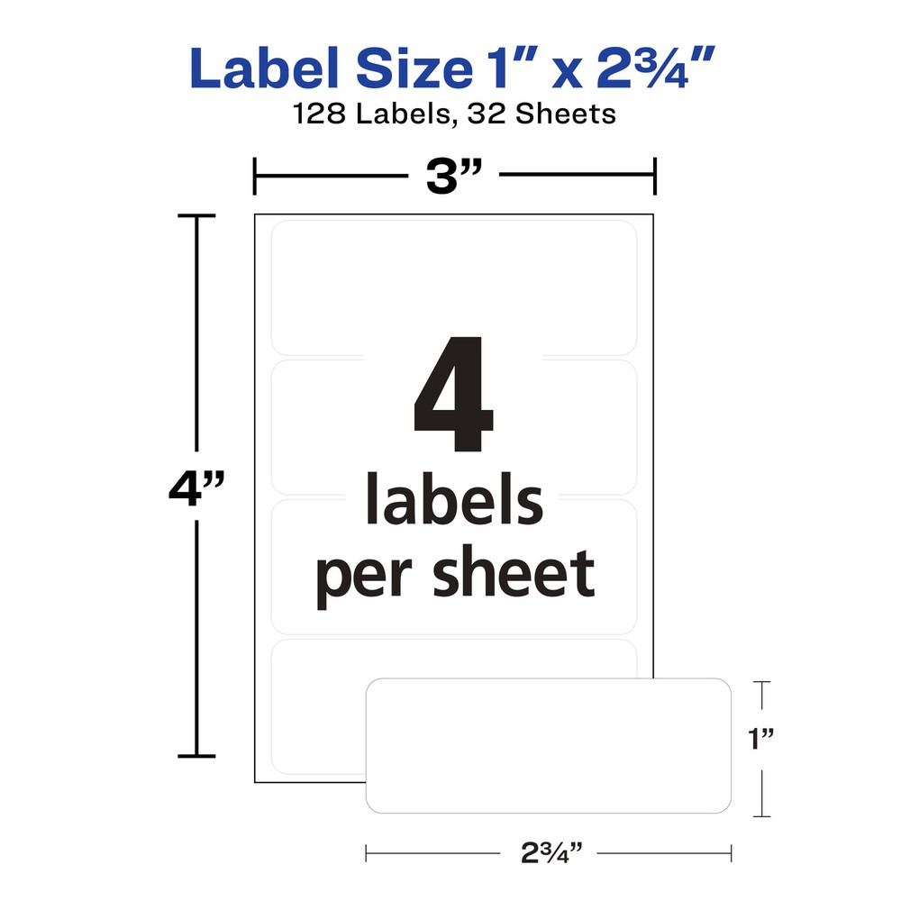 Avery Multi-Use Permanent Labels, 6113, 1" x 2-3/4", 128PK